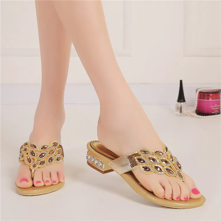 Women Flats Slippers Sandals Summer Casual Wedding Shoes Gold Sandals ...