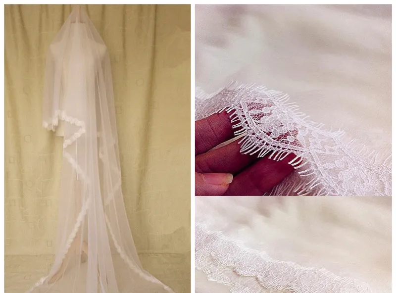 Fée 3 m de long voiles de mariée tulle doux avec bord appliqué Floral longs voiles de mariage nouveauté pas cher 2017 blanc, ivoire