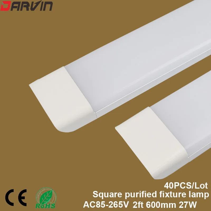 Led Clean Purification Tube Light 2ft 600mm 27W Plat Batten 3 Lignes Led Tri-preuve Lampe 170 Angle de faisceau