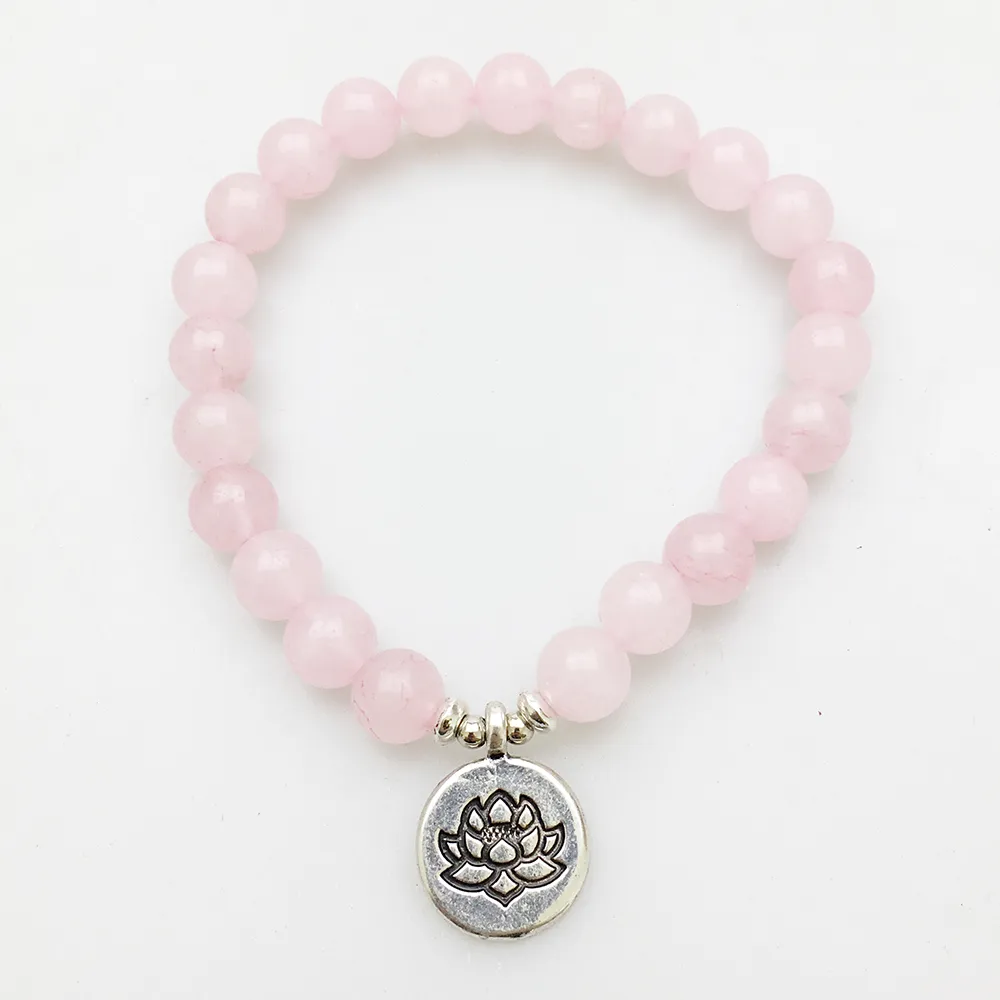 SN1140 Mode Bracelet Femme Améthyste Vert Aventurine Rose Quartz Mala Bracelets Lotus Ohm Bouddha Bracelet 246G