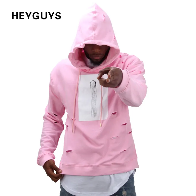 X201711 2017 hot mens hip hop hoodies rosa moletom treino homens com o buraco hoodies homens moda set inverno masculino street wear