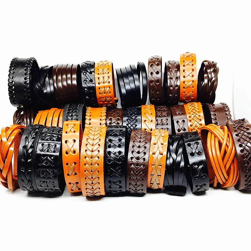 Whole 30pcs pack Black Brown Coffee Men's Genuine Leather Wide Fashion Cuff Bracelets Brand New cowhide3216