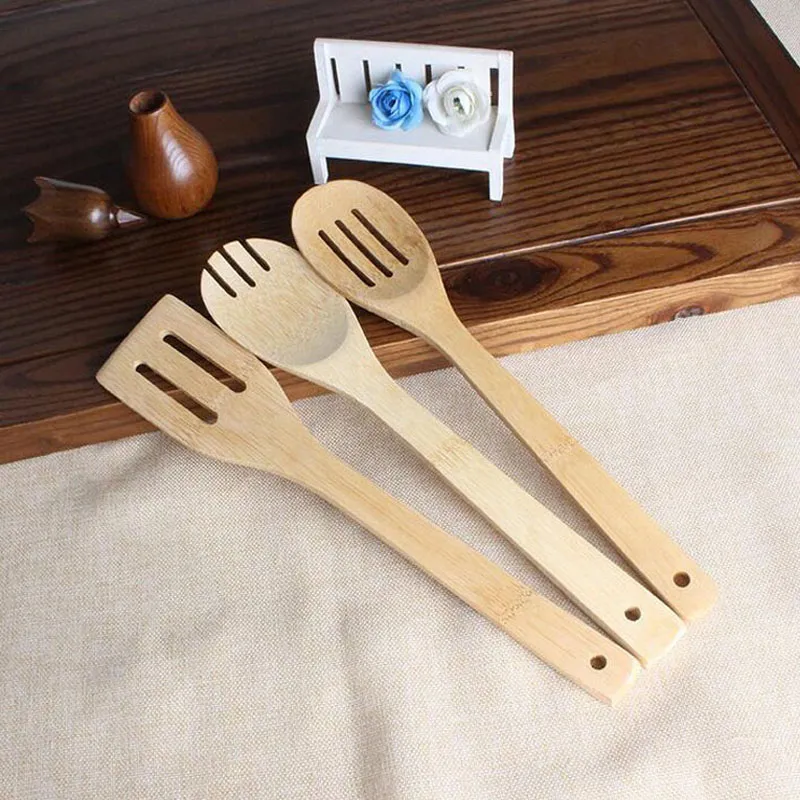 Cooking Utensils Bamboo Wood Kitchen Slotted Spatula Spoon Mixing Holder Dinner Food Rice Wok Shovels Tool ZA5534