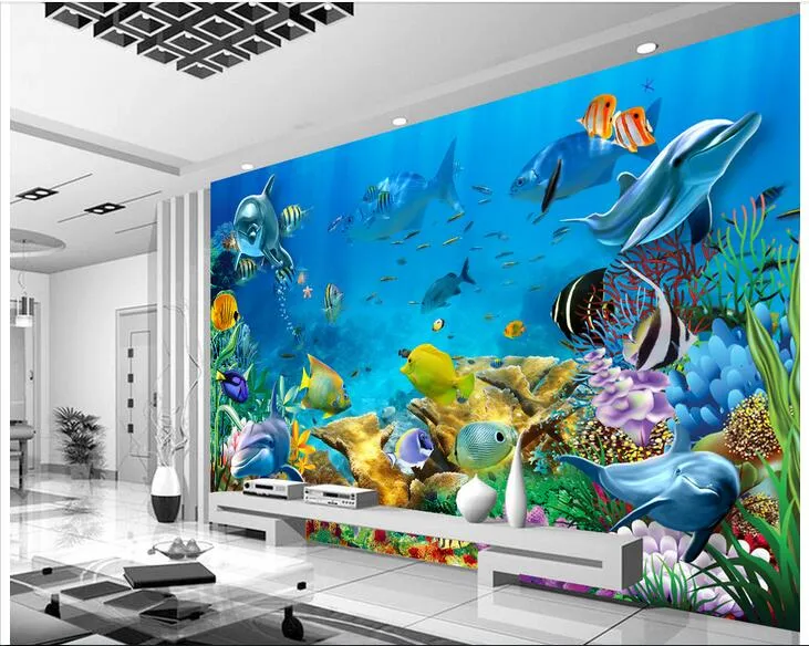 Fond d'écran 3D Photo personnalisée Murale non tissée The Undersea World Fish Room Painting Picture 3D Wall Room Muraux Papin Paper 7510086