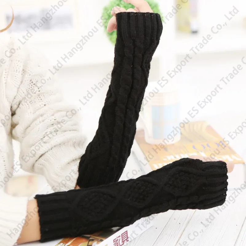 Guantes tejidos a la moda para invierno, guantes sin dedos de ganchillo de 30cm de largo, manoplas para mano y muñeca, es, venta al por mayor