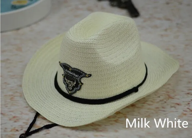Neuer westlicher Rodeo-Cowboy-Brown-Strohhut verzierter lederner Bullen-Band-Unisexsonne-Strand-Hut für Mann-Frauen Freies Verschiffen