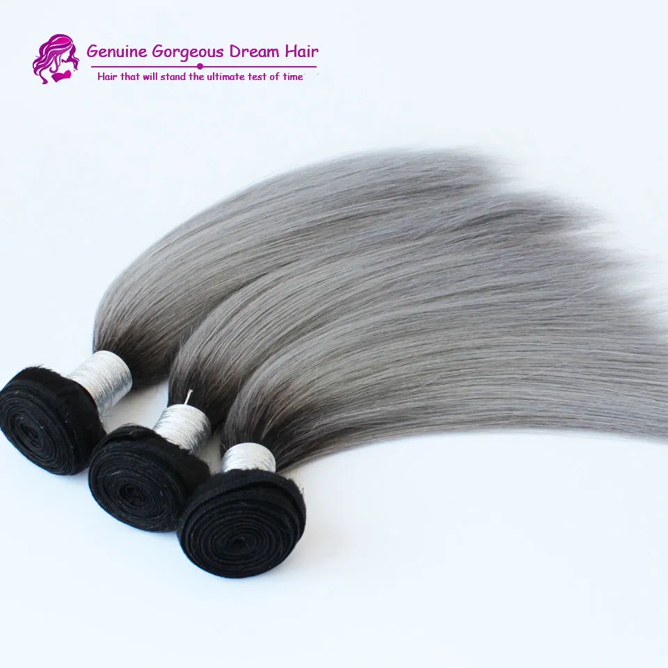 Brasilianisches Haar der Ankunft 3 brasilianisches ombre silbernes graues, das 1b / grau zwei Ton brasilianisches Menschenhaarverlängerungshaar bündelt