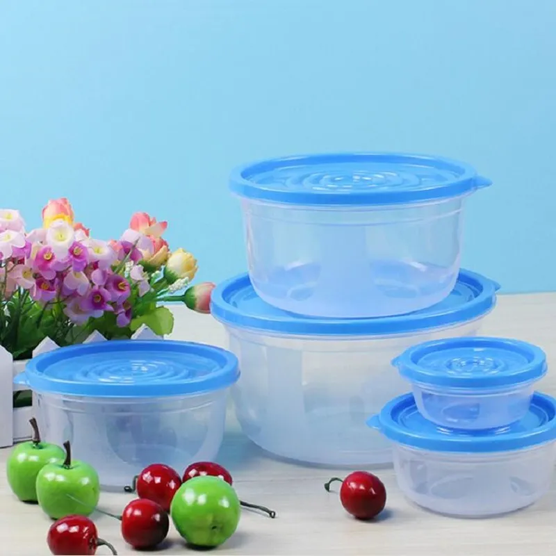 5 Teile/satz Multifunktions Transparent Versiegelt Crisper Set Runde Quadratische Kunststoff Feuchtigkeitsbeständige Lebensmittel Lagerung Box Küche Container ZA0910