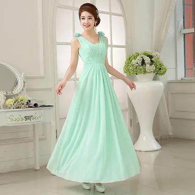 Pleated Long Chiffon Bridesmaid Dress Mint Green 2019 Floor Length Wedding Party Dress 5 Style 