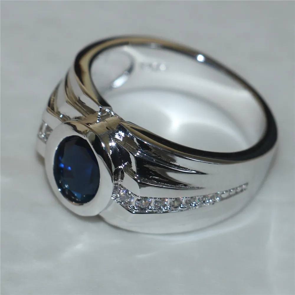 Bagues en argent 925 pour hommes, saphir bleu, imitation diamant, pierre précieuse CZ, fiançailles, anniversaire de mariage, bijoux pour garçons