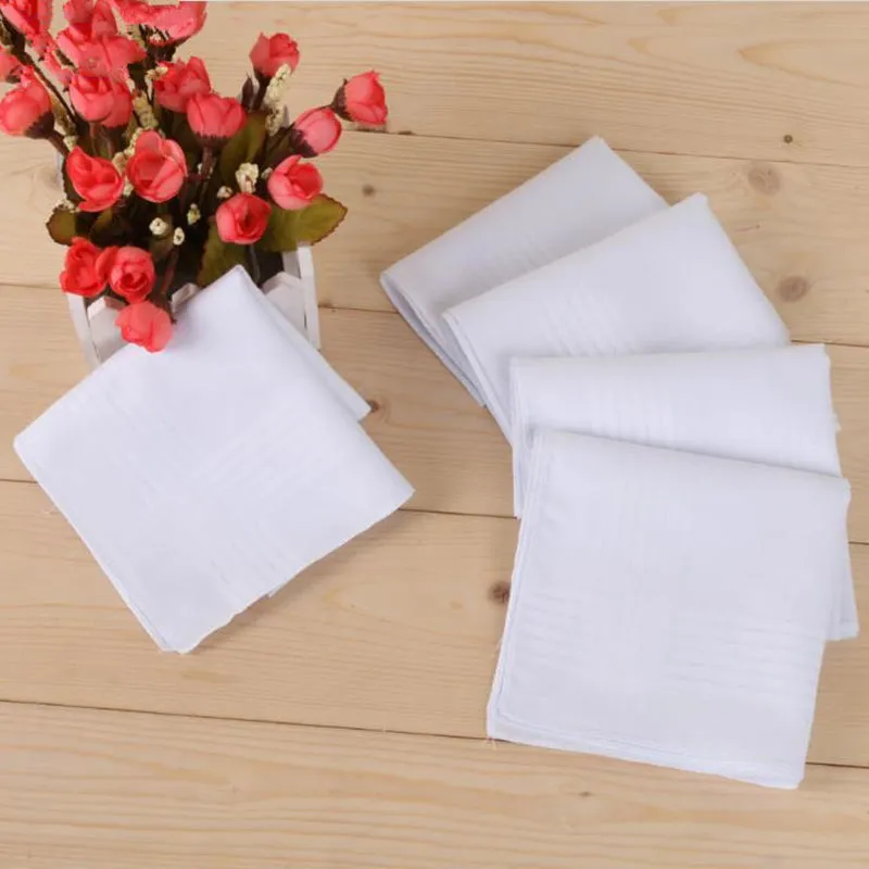 Pure White Hankerchiefs 100% Cotton Male Table Satin Handkerchief Towboats Mens Suit Pocket Square Handkerchief whitest 100pcs/lot