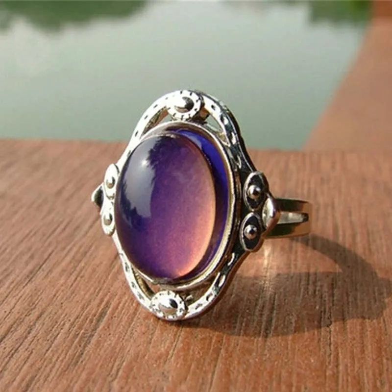 Estilo Gitano Tama o Ajustable Oval Cambio De Color Anillo De