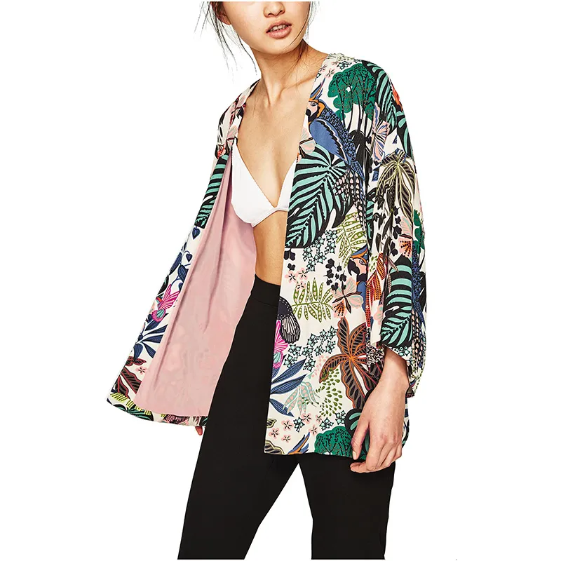 NYMPH 2017 NUEVA Moda Tropic Affair Mujeres Chaqueta Verano Nueva Flor Estampado Kimono Chaqueta Abrigo Suelto Batwing Manga Casual Tops