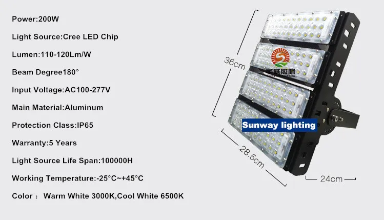 Radiateur à ailettes ultra minces Projecteur à LED 200W Projecteurs à LED IP65 étanche à l'eau lampes à pôle élevé AC85-265V 3 ans de garantie lumière de projecteur