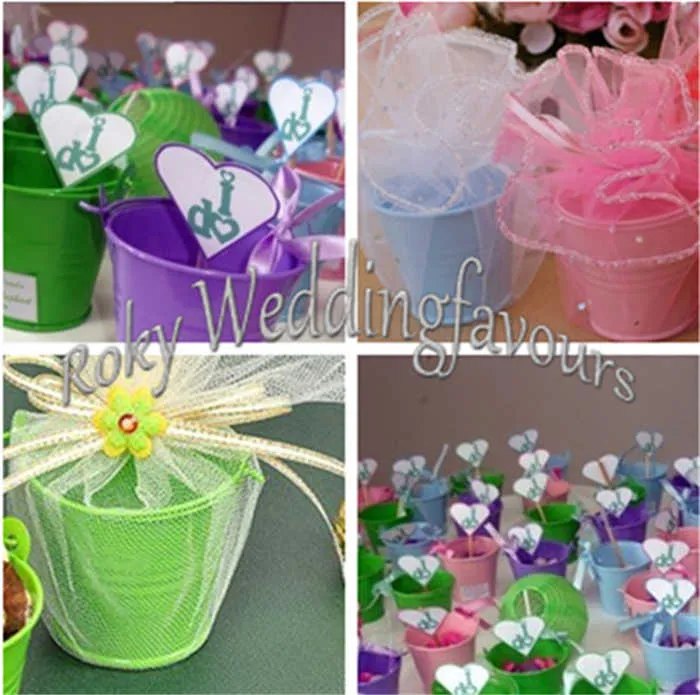 Darmowa Wysyłka Mix 12 Kolory Metal Mini Wiadro Śliczne Mini Wiaderki Favors Boxes Baby Srick Birthday Partii Uchwytych Pomysły Dostawy Baby Shower