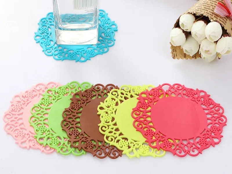 / Fast Shipping Lace Flower Hollow Silikon Coaster Coffee Table Cup Mats Pad Placemat Köksredskap
