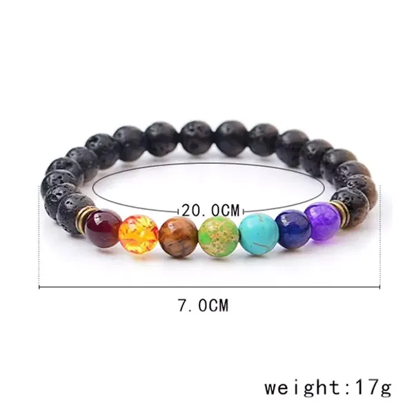 Natural Black Lava Pedra Pulseira Strands Para As Mulheres Homens 7 Cakra Cura Ametista Gemstone Frisada Pulseiras Yoga Energia Bangles Jóias