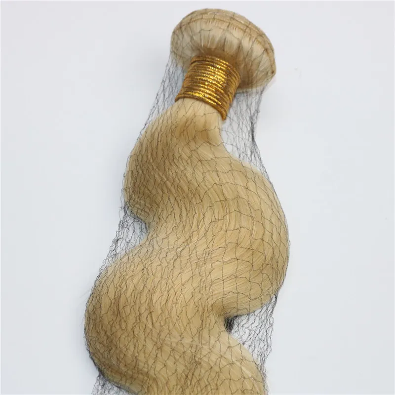 613 pacchi di capelli Tessuto di capelli umani Candeggina Bionda Onda del corpo Le trame di capelli vergini brasiliani possono essere tinte e acconciate.