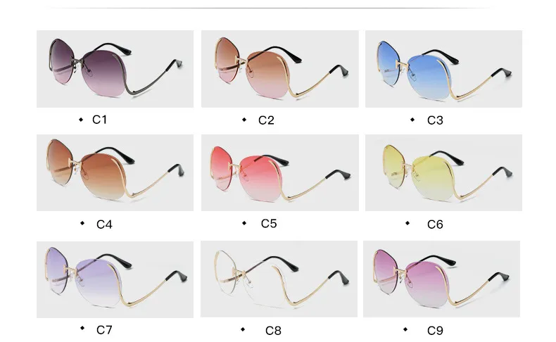 occhiali da sole alla moda Color Ocean film gambe senza cornice leggings occhiali da sole da donna in metallo alla moda Occhiali da sole di tendenza europei e americani