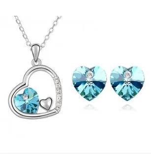 Set di gioielli austriaci con ciondolo a forma di cuore in cristallo austriaco Orecchini con collana Set di gioielli con cuore in argento placcato 925 con diamanti