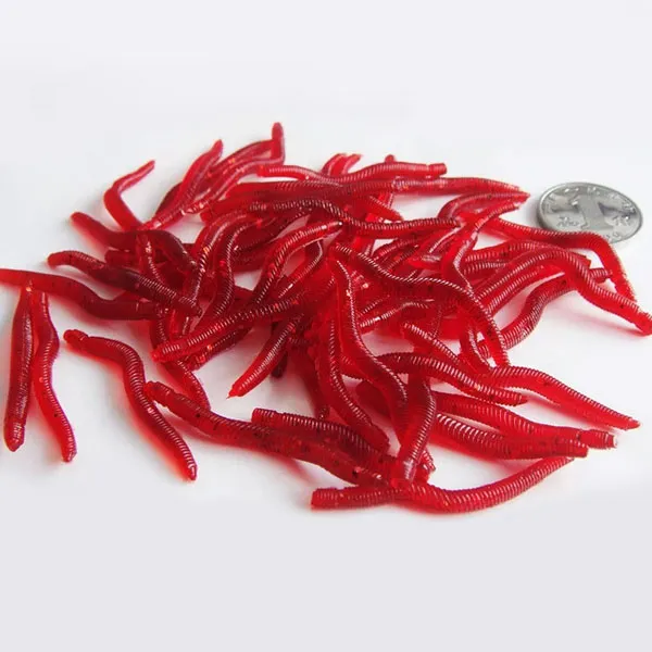 50 stuks Red Worm EarthWorm Fishing Soft Lure Tackle Baits Bass Forel Brasem