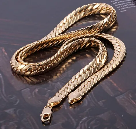 fina smycken tunga 84g fantastiska män 14k gul solid guldkedja snakeskin halsband 23.6 "100% äkta guld