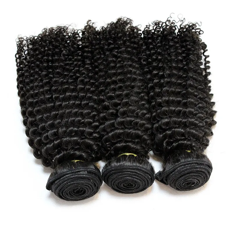 Gratis frakt Top 7A Virgin Mongolian Hair Weft Naturlig färg Kinky Curly Hair Extensions Blandade 8-28 tum djup lockigt mänskligt hårväv