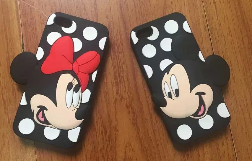 3D Mickey Minnie Mouse Yumuşak Silikon Kılıf Cep Telefonu Iphone 6 6S 4.7 Artı 5.5 SE 5 5S için Çiftler Lover ilmek Polka Dot Sevimli Skin Kapakları