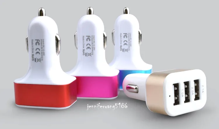 Ship in One Day ! Hot Sale New 3 Port Car Charger USB Universal for Mobile Phone with DHL 