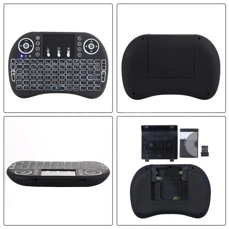 Rétroéclairage coloré i8 Mini clavier sans fil Air Mouse Télécommande Claviers de jeu pour PC Pad Google Andriod TV Box Xbox360 PS3 OTG