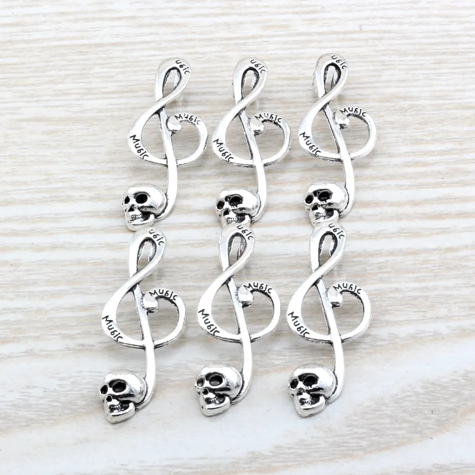 MIC Antique Silver Zinc alloy Skull musical note charm Pendant 39 x15mm DIY Jewelry