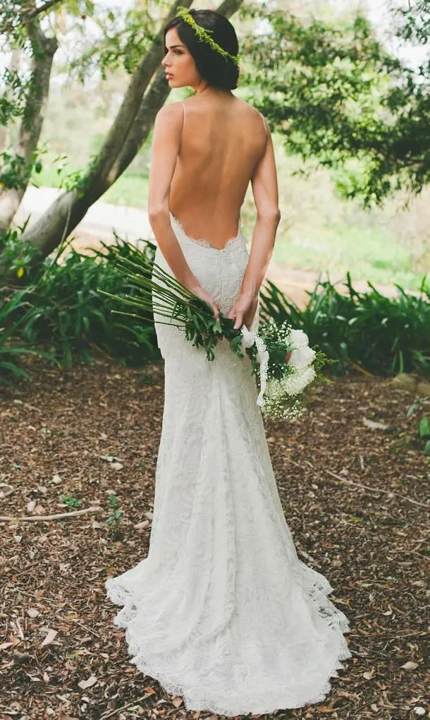 Vestido de novia de encaje bohemio sexi para playa, vestido de novia con tirantes finos, vestido bohemio de jardín con espalda descubierta, vestidos de boda transparentes para vacaciones de verano