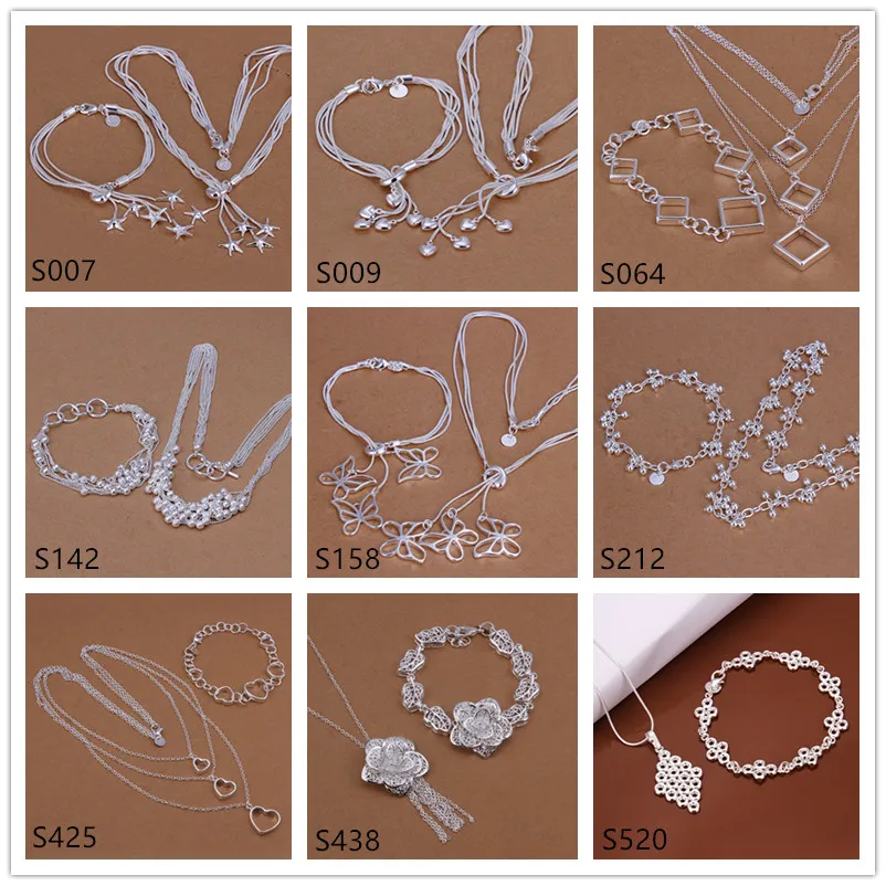 Kvinnors Sterling Silver Smycken Sats 6 Ställer mycket blandad stil EMS8, Fashion 925 Silver Halsband Armband Smycken Set Factory Direktförsäljning