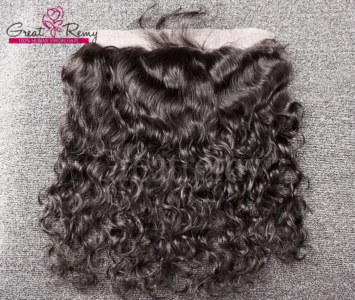 4 pezzi capelli di visone onda naturale peruviana tesse con chiusura frontale in pizzo 13x4 fasci di capelli umani vergini di visone Greatremy con frontale da orecchio a orecchio