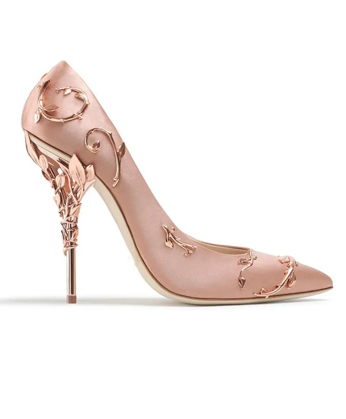 Decorazioni in foglia di filigrana in metallo ornato Décolleté da donna Multi-colori eleganti Scarpe da donna Tacco alto a spillo Scarpe da sposa estive da sposa