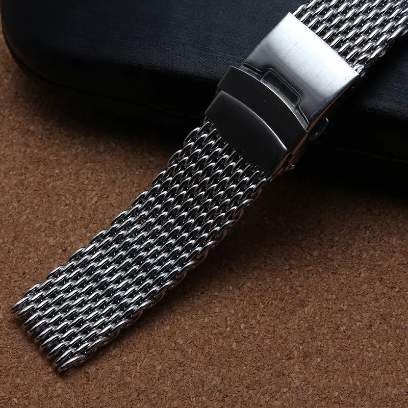 20 mm 22 mm 24 mm neue hochwertige polierte Haifisch -Mesh -Watchbänder Solid Links Straps Armbänder elegante Edelstahl -Promotion 267p2295662