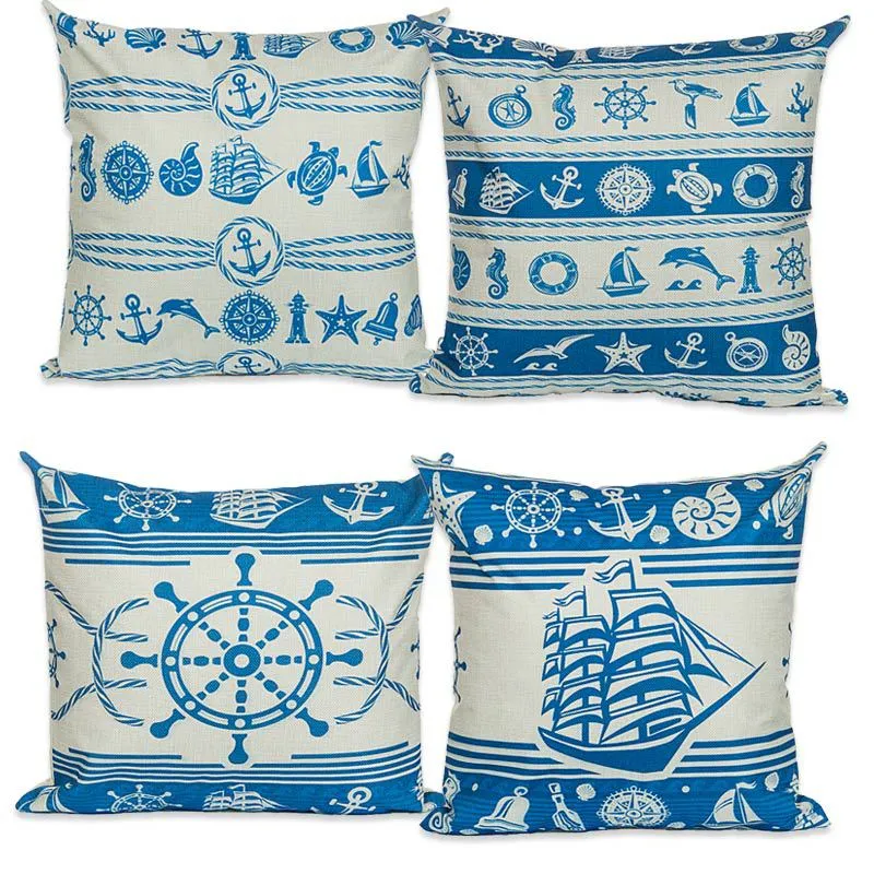 Ocean Styles Home Sofa Printing Pillowcase Sailing Boat Anchor Sailor Pattern Cotton Pillow Cover 42 * 42CM Pillow Cover Cushion Cover