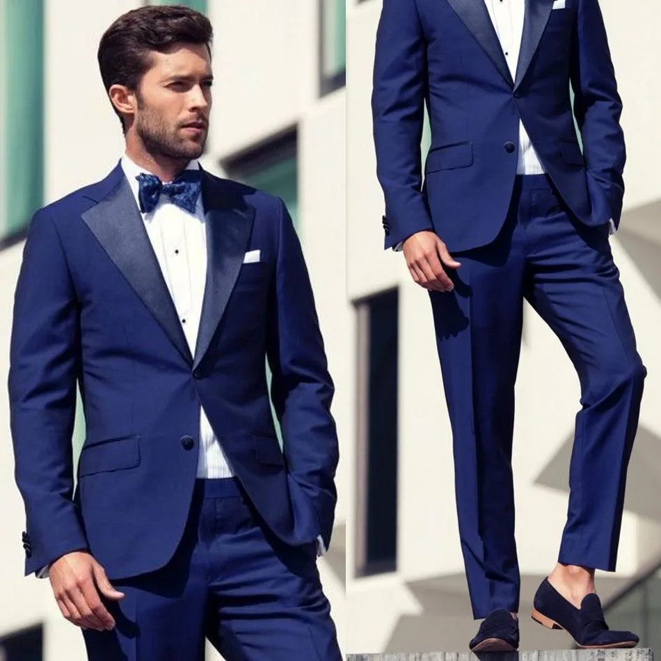 Bleu Slim Fit Mariage Tuxedos Deux Pièces Sur Mesure Formelle Marié Porter Costume D'affaires De Haute Qualité Hommes Costumes De Mariage