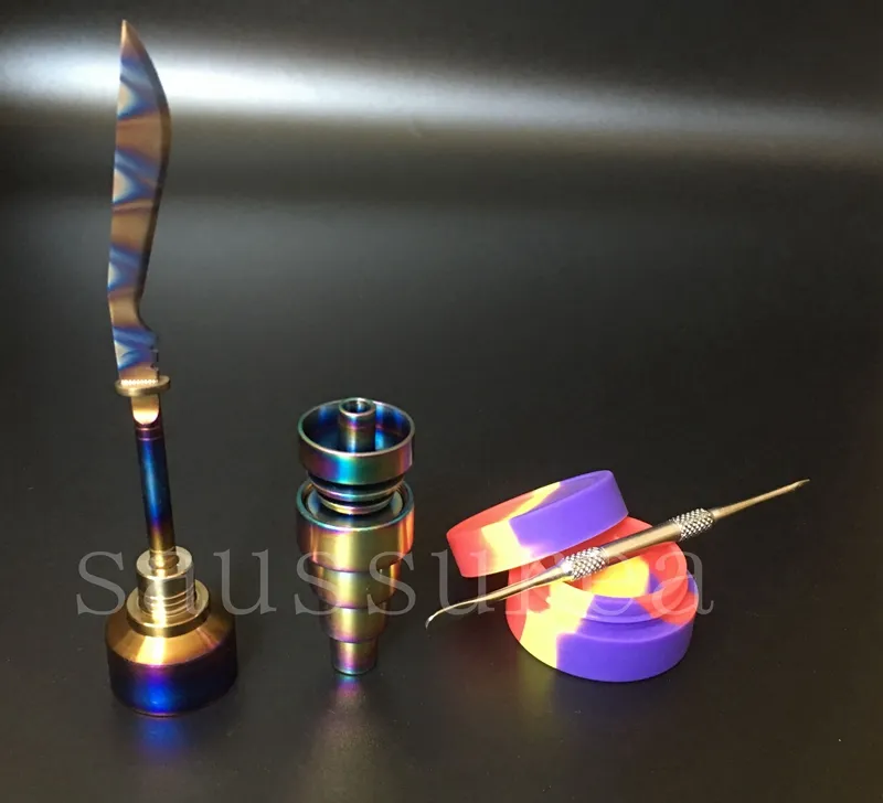 Nieuwste Glas Bong Tool Set Geanodiseerd Kleurrijke Titanium Nail Rainbow Carb Cap Dabber Slicone Jar voor glazen waterleidingen