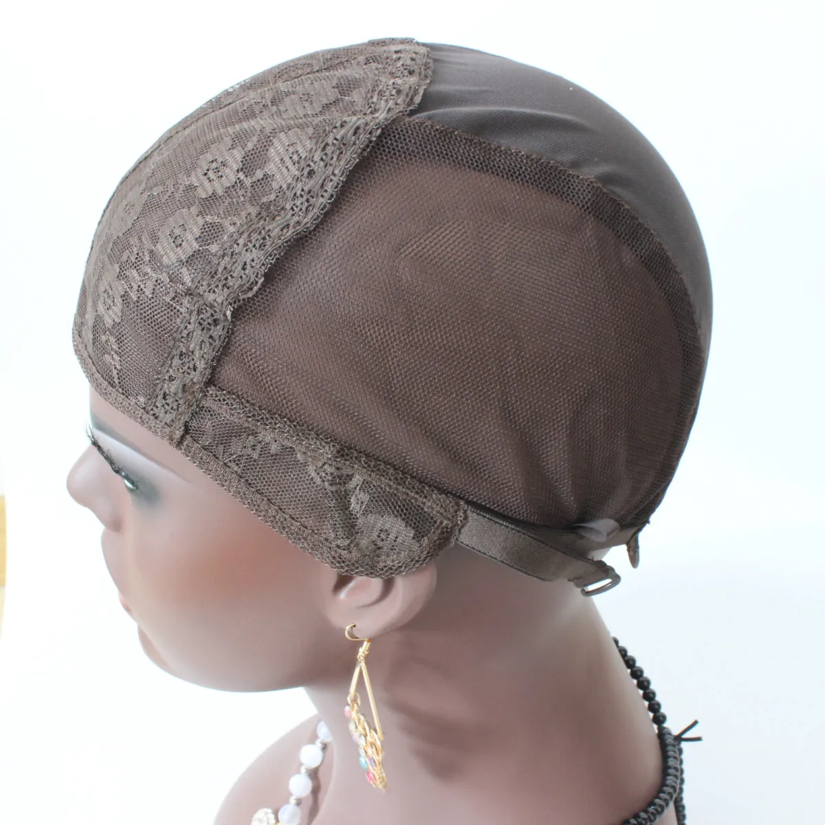 3st Jewish Wig Cap Brown Color S/M/L för att göra peruker Stretch spetsvävningslock justerbara remmar