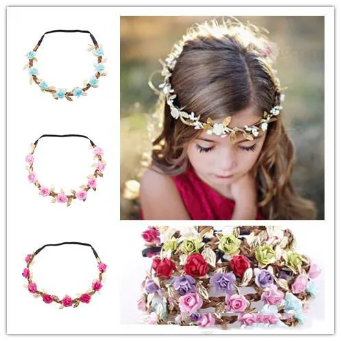 Children Hair Accessories Baby Golden Leaves Flower Headbands Kids Girls Hair Bands Woman Fashion Christmas Wreath Headwear 19Colors