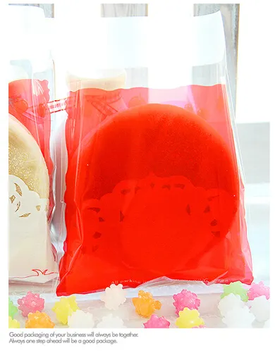 Nouveau pomme rouge petite fille auto-adhésif joint Snack sacs/jolis Biscuits pain Cookie cadeau sac 10x10 + 4 cm