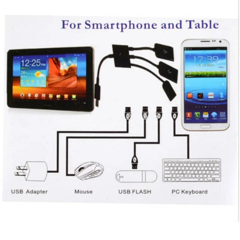 * 3 in 1 micro usb OTG Hub Cable Connector Spliter 3 Port Micro USB Power Charging Charger For Samsung Google Nexus