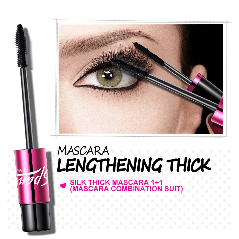 HOT Makeup BIOAQUA 2 IN 1 Mascara di seta nera Set Mascara impermeabile allungante trucco in fibra 3D con spedizione gratuita di alta qualità