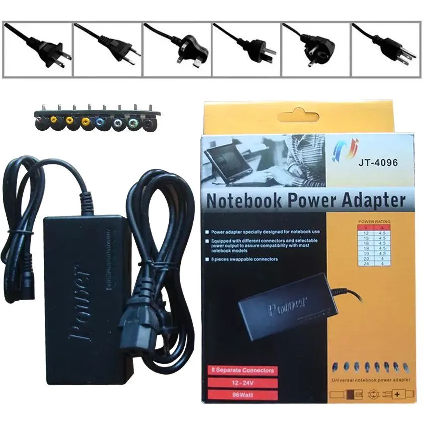 96W Universal AC Power Adapter Carregador Para Notebook Laptop DC 15V-24V 10pcs