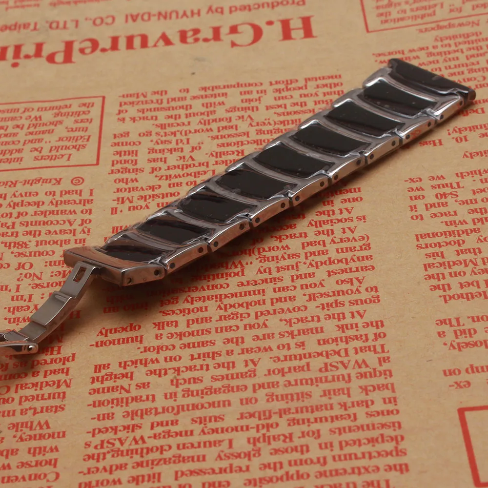 Bracelet de montre en céramique polie 20MM 22MM noir avec métal argenté bracelet de montre bracelet déploiement papillon pour montres intelligentes gear s3