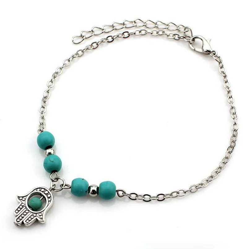 6 Stijlen Bohemian Turquoise Enkelbanden Vrouwen Strand Voet Kettingen Cross Tree Turtles Conch Fatima's Hand Enkelband Voor Dames mode-sieraden