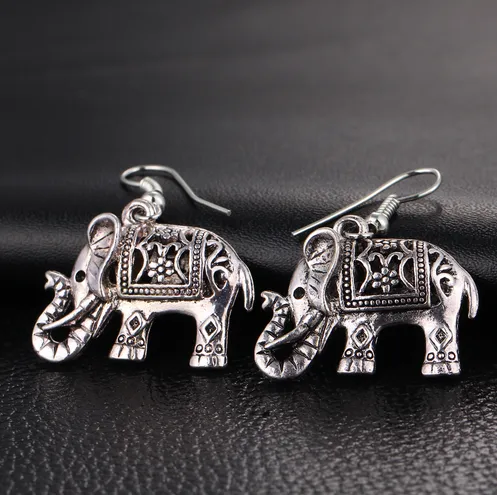 Orecchini pendenti lunghi con elefante Gioielli di moda per accessori di stile femminile Orecchini di vendita caldi in argento tibetano