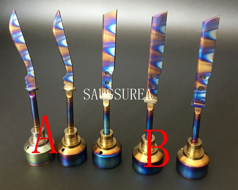 도매 Anodized 다채로운 티타늄 탄수화물 캡 무지개 티 네일 dabber 14mm 및 18mm 흡연 물 파이프 유리 오일 조작 기화기