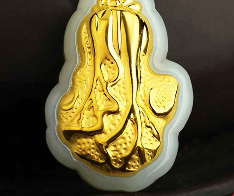 Złote inkrustowane kapusta jadeiczna dzisiaj (fortuna) szczęście naszyjnik i wisiorek